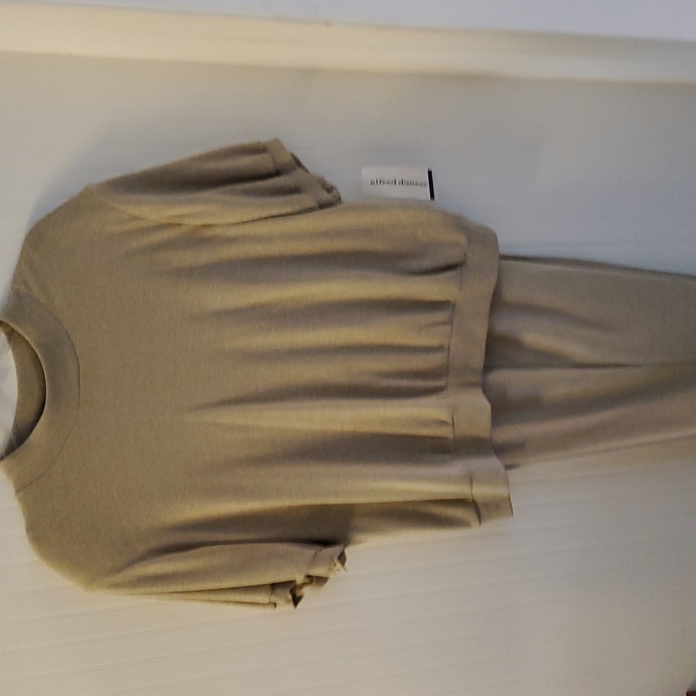 Alfred Dunner knit 2 piece tan set.  3X short sleeve ribbed top & 24W pants.NWT